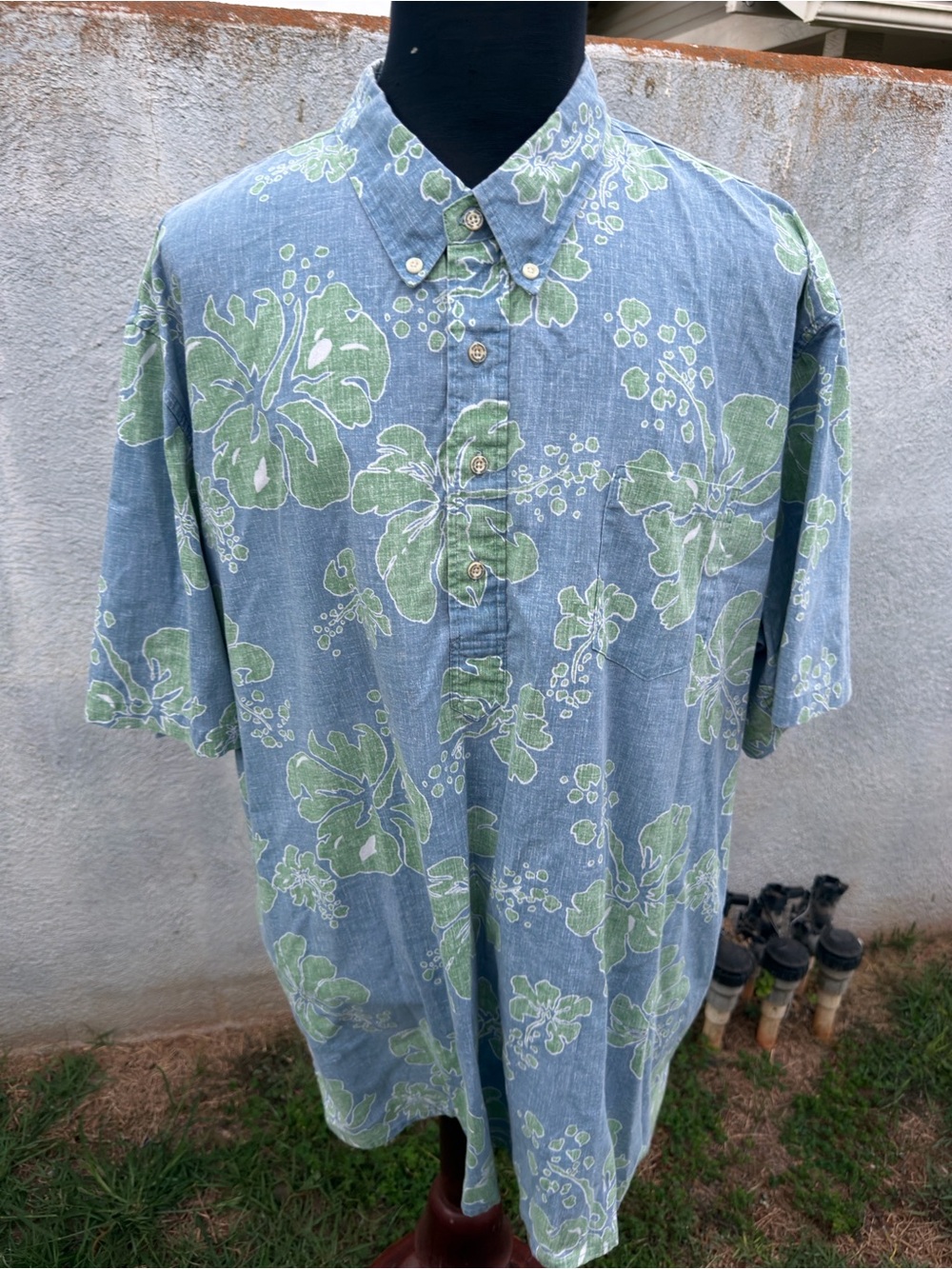 PreOwned Reyn Spooner Classic Hawaiian Print Pullover Blue/Green Men's 3XL
